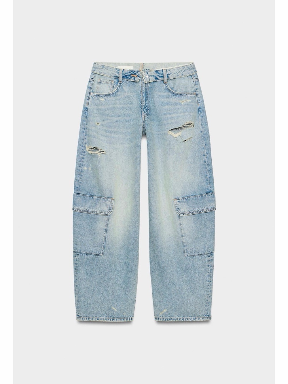 Zara Light Blue Distressed Cargo Jeans